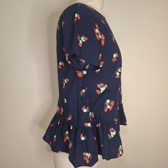Brooks Brothers strawberry print short sleeve ruffle hem top SZ 4 - Picture 3 of 7
